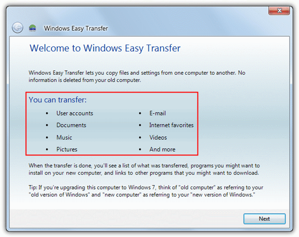 Windows easy transfer windows 7